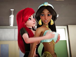 Jasmine gets creampied overwrought Ariel wearing